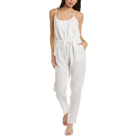 Faherty Pants - Faherty Leila Jumpsuit Sz Medium White All Organic Cotton Pockets Adj Straps NEW